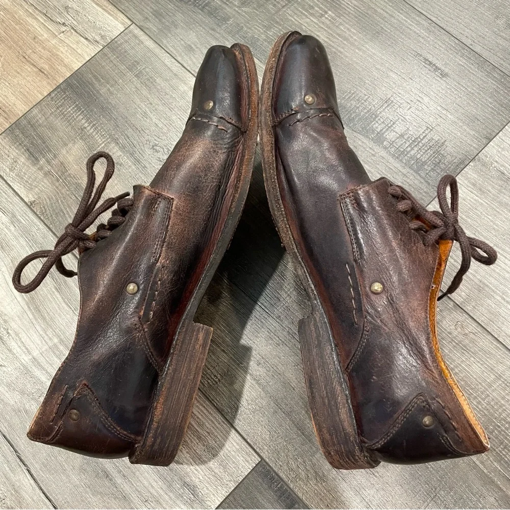 BED STU Cobbler Series Cap Toe Oxfords Brown Leather Rivets Shoes Mens US 10.5